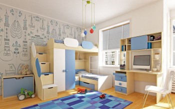 Детская комната Скай (Синий/Белый/корпус Клен) в Красноярске - krasnoyarsk.mebel54.com | фото