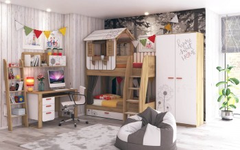 Детская спальня Оливер (Белый/Дуб золотой) в Красноярске - krasnoyarsk.mebel54.com | фото