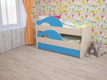 Кровать детская Радуга 1600 Млечный дуб/Голубой в Красноярске - krasnoyarsk.mebel54.com | фото