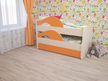 Кровать детская Радуга 1600 Млечный дуб/Оранжевый в Красноярске - krasnoyarsk.mebel54.com | фото