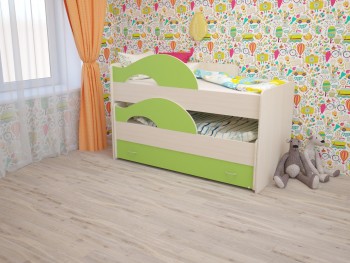 Кровать детская Радуга 1600 Млечный дуб/Салатовый в Красноярске - krasnoyarsk.mebel54.com | фото