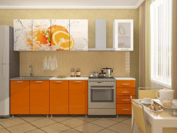 Кухонный гарнитур 1,6м Апельсин (Белый/Оранжевый металлик/Фотопечать апельсин) в Красноярске - krasnoyarsk.mebel54.com | фото